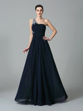 A-Line/Princess One-Shoulder Rhinestone Sleeveless Long Chiffon Dresses TPP0003449