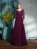 A-Line/Princess V-neck Beading 3/4 Sleeves Long Chiffon Mother of the Bride Dresses TPP0007150