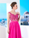 A-Line/Princess Sleeveless Sheer Neck Sweep/Brush Train Applique Chiffon Dresses TPP0003966