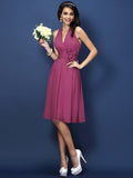 A-Line/Princess Halter Hand-Made Flower Sleeveless Short Chiffon Bridesmaid Dresses TPP0005668