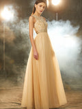 A-Line/Princess Scoop Beading Sleeveless Floor-Length Tulle Dresses TPP0003808