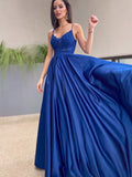 A-Line/Princess Applique Spaghetti Straps Satin Sleeveless Floor-Length Dresses TPP0001645