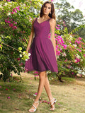 A-Line/Princess Straps Ruched Sleeveless Short Chiffon Bridesmaid Dresses TPP0005032