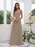 A-Line/Princess Chiffon Applique Square Sleeveless Floor-Length Bridesmaid Dresses TPP0004921