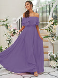 A-Line/Princess Chiffon Ruffles Off-the-Shoulder Sleeveless Floor-Length Bridesmaid Dresses TPP0004914