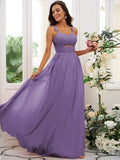 A-Line/Princess Chiffon Ruched Straps Sleeveless Floor-Length Bridesmaid Dresses TPP0004915