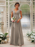 A-Line/Princess Chiffon Ruffles V-neck Sleeveless Sweep/Brush Train Bridesmaid Dresses TPP0004927