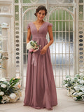 A-Line/Princess Chiffon Ruffles V-neck Sleeveless Sweep/Brush Train Bridesmaid Dresses TPP0004927