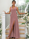 A-Line/Princess Chiffon Ruffles V-neck Sleeveless Floor-Length Bridesmaid Dresses TPP0004944