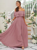 A-Line/Princess Chiffon Ruffles Off-the-Shoulder Sleeveless Floor-Length Bridesmaid Dresses TPP0004914