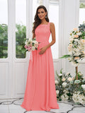 A-Line/Princess Chiffon Applique Square Sleeveless Floor-Length Bridesmaid Dresses TPP0004921