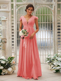 A-Line/Princess Chiffon Ruffles V-neck Sleeveless Sweep/Brush Train Bridesmaid Dresses TPP0004927