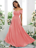 A-Line/Princess Chiffon Ruched Off-the-Shoulder Sleeveless Floor-Length Bridesmaid Dresses TPP0004920