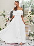 A-Line/Princess Chiffon Ruffles Off-the-Shoulder Sleeveless Floor-Length Bridesmaid Dresses TPP0004914