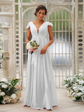 A-Line/Princess Chiffon Ruffles V-neck Sleeveless Sweep/Brush Train Bridesmaid Dresses TPP0004927