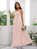 A-Line/Princess Chiffon Ruched V-neck Sleeveless Floor-Length Bridesmaid Dresses TPP0004928