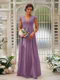 A-Line/Princess Chiffon Ruffles V-neck Sleeveless Sweep/Brush Train Bridesmaid Dresses TPP0004927