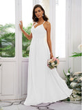 A-Line/Princess Chiffon Ruched V-neck Sleeveless Floor-Length Bridesmaid Dresses TPP0004928