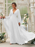 A-Line/Princess Chiffon Ruffles V-neck Long Sleeves Sweep/Brush Train Bridesmaid Dresses TPP0004894