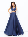 A-line/Princess Straps Sleeveless Long Satin Chiffon Two Piece Dresses TPP0002457