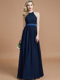 A-Line/Princess Halter Sleeveless Ruched Floor-Length Chiffon Bridesmaid Dresses TPP0005700