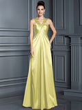 A-Line/Princess Straps Sleeveless Long Elastic Woven Satin Bridesmaid Dresses TPP0005223