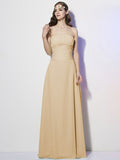 A-Line/Princess Strapless Sleeveless Pleats Long Chiffon Bridesmaid Dresses TPP0005257