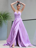 A-Line/Princess Satin Ruffles Sweetheart Sleeveless Sweep/Brush Train Dresses