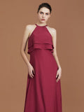 A-Line/Princess Scoop Sleeveless Floor-Length Ruffles Chiffon Bridesmaid Dress Ruffles TPP0005632