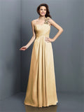 A-Line/Princess One-Shoulder Hand-Made Flower Sleeveless Long Chiffon Bridesmaid Dresses TPP0005570