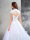 Ball Gown Sweetheart Lace Sleeveless Long Organza Wedding Dresses TPP0006696