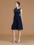 A-Line/Princess Bateau Sleeveless Short/Mini Sash/Ribbon/Belt Chiffon Bridesmaid Dresses