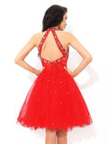 A-Line/Princess High Neck Beading Sleeveless Short Net Cocktail Dresses TPP0008341