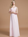 A-Line/Princess Sleeveless Floor-Length Chiffon V-neck Bridesmaid Dresses TPP0005433