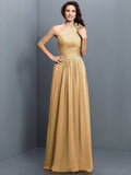 A-Line/Princess One-Shoulder Pleats Sleeveless Long Chiffon Bridesmaid Dresses TPP0005017