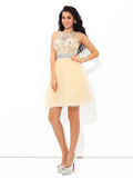 A-Line/Princess Sheer Neck Beading Sleeveless Short Net Cocktail Dresses TPP0008413