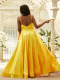 A-Line/Princess Silk like Satin Ruffles V-neck Sleeveless Floor-Length Dresses TPP0004878