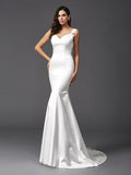 Trumpet/Mermaid Straps Beading Sleeveless Long Satin Wedding Dresses TPP0006216