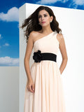 A-Line/Princess One-Shoulder Sash/Ribbon/Belt Sleeveless Long Chiffon Dresses TPP0002768