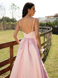 A-Line/Princess Satin Ruched V-neck Sleeveless Sweep/Brush Train Dresses TPP0001442