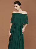 A-Line/Princess Pleats Off-the-Shoulder Floor-Length Chiffon Bridesmaid Dress TPP0005361