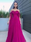 A-Line/Princess Chiffon Floor-Length Long Sleeves Ruffles Off-the-Shoulder Dresses TPP0001439