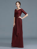 A-Line/Princess V-neck 1/2 Sleeves Ruffles Chiffon Floor-Length Mother of the Bride Dresses TPP0007046