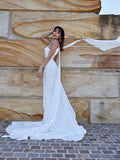 Trumpet/Mermaid Halter Sleeveless Stretch Crepe Ruffles Court Train Wedding Dresses TPP0006657