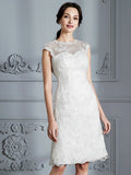 A-Line/Princess Sleeveless Scoop Knee-Length Lace Satin Wedding Dresses TPP0006795