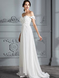 A-Line/Princess Off-the-Shoulder Sleeveless Chiffon Sweep/Brush Train Wedding Dresses TPP0006370