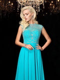 A-Line/Princess Jewel Lace Short Sleeves Long Chiffon Dresses TPP0003888