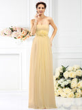 A-Line/Princess Strapless Hand-Made Flower Sleeveless Long Chiffon Bridesmaid Dresses TPP0005309