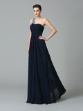 A-Line/Princess One-Shoulder Rhinestone Sleeveless Long Chiffon Dresses TPP0003449