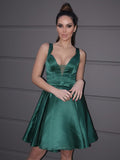 A-Line/Princess Satin V-neck Ruffles Sleeveless Short/Mini Homecoming Dresses TPP0004744